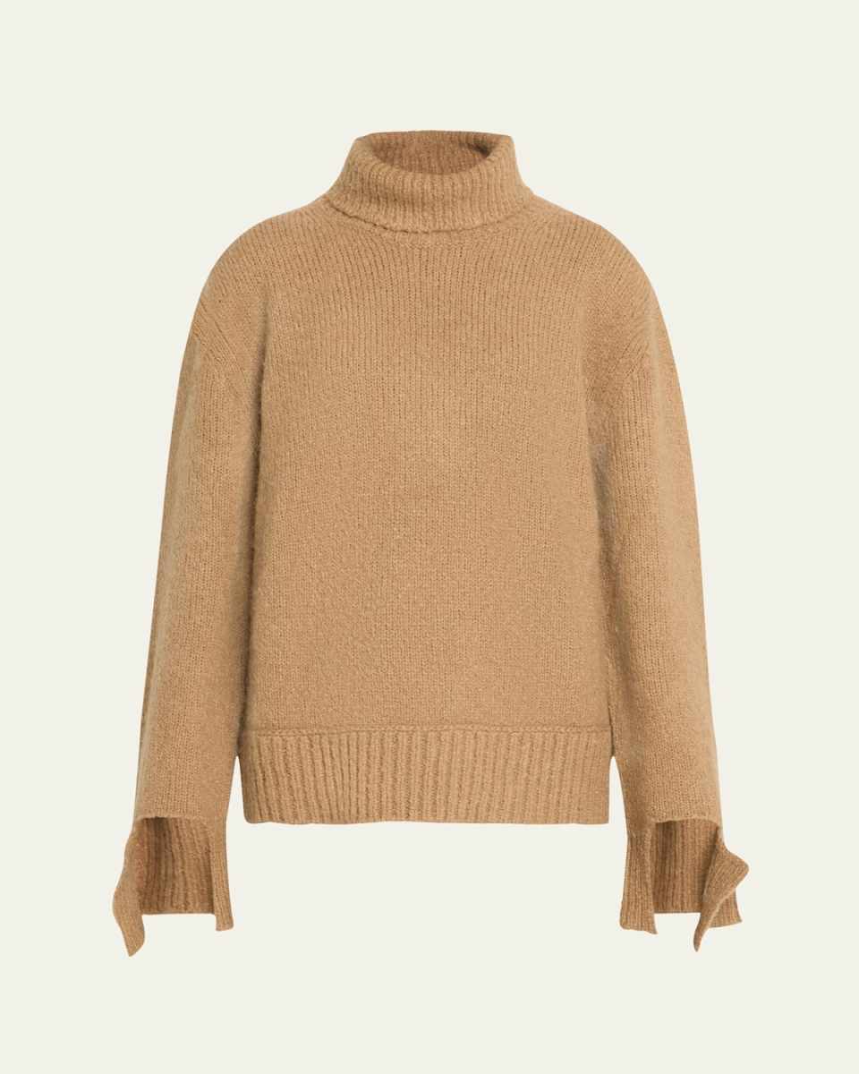 Split-Sleeve Turtleneck Alpaca-Cashmere Sweater